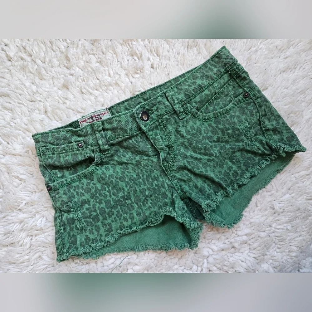 1st Kiss Green Leopard Print Junior's Shorts